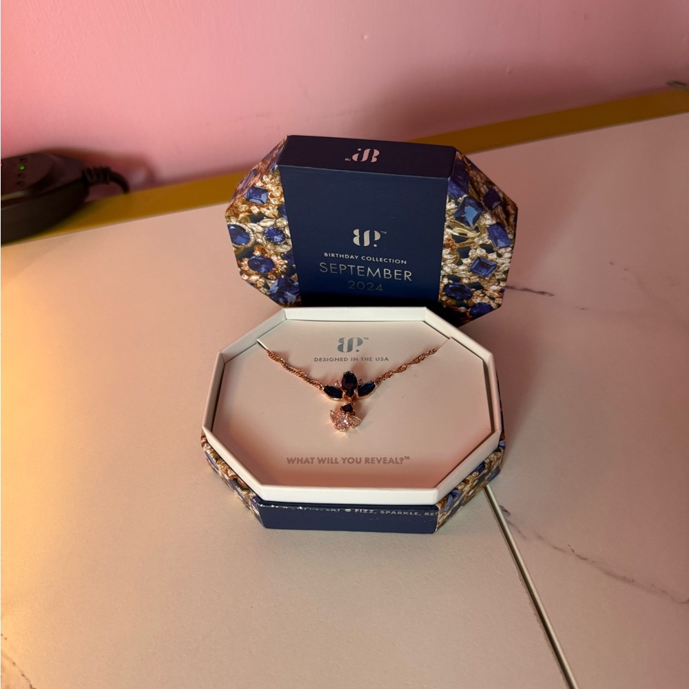 BP September 2024 necklace, Sapphire on Rose Gold